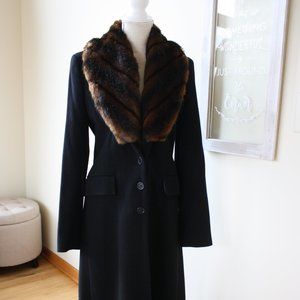Ralph Lauren Black Wool Coat with Faux Fur Collar